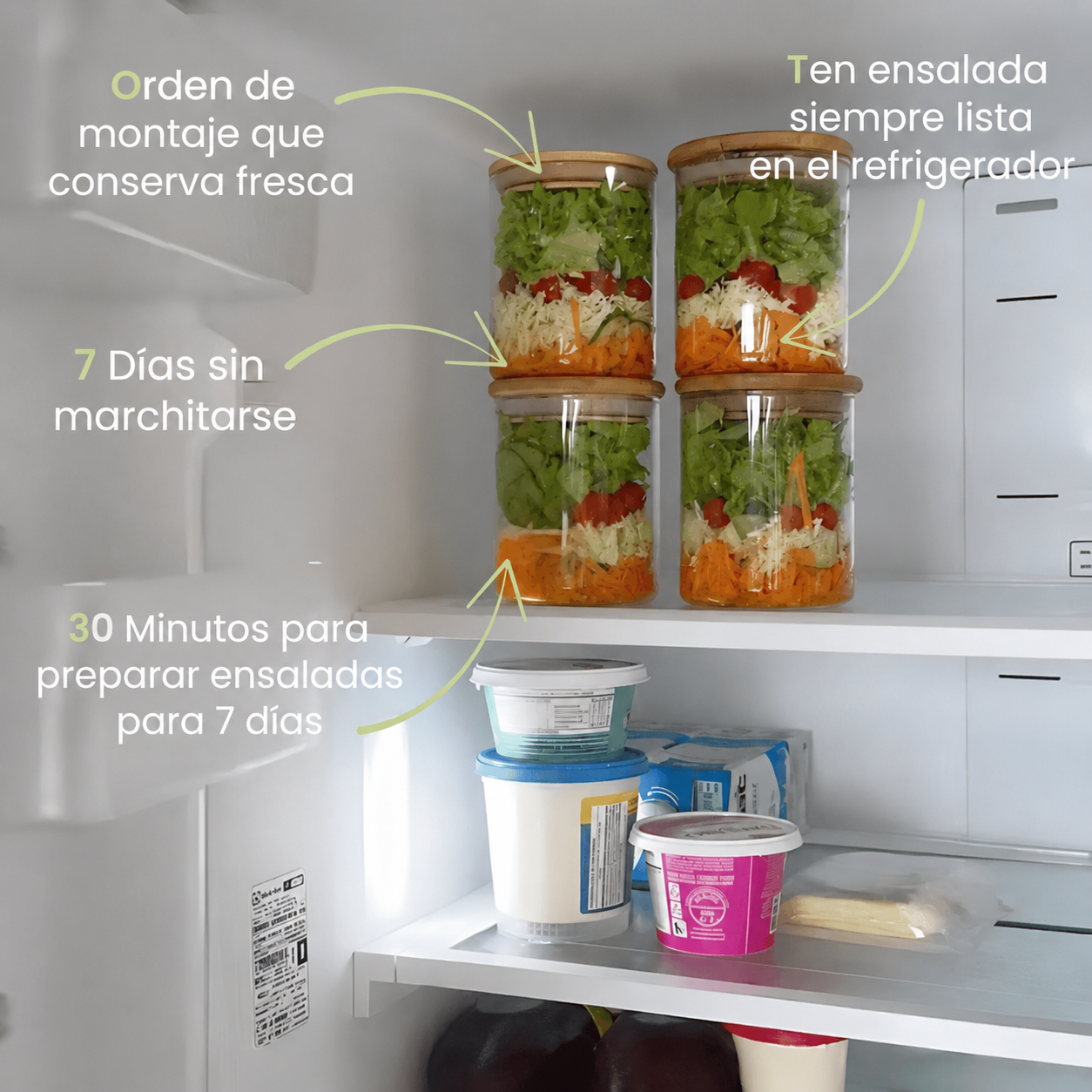 Ensaladas en frasco listas en la heladera — 7 días sin marchitarse