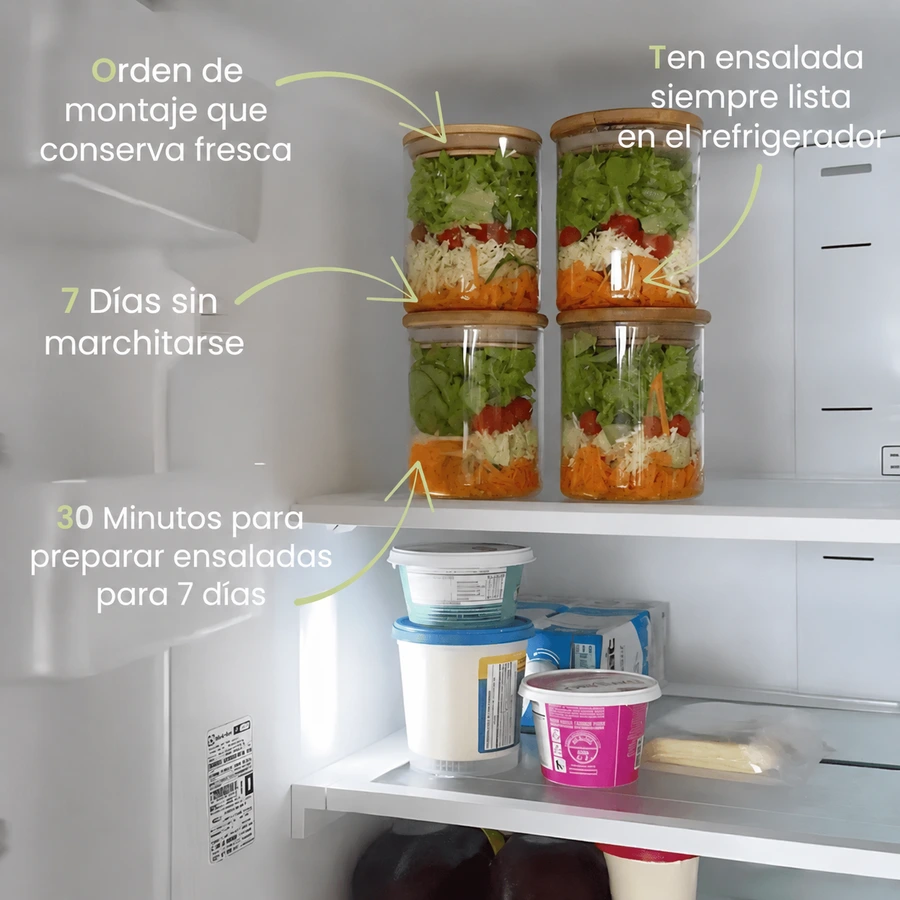 Ensaladas en frasco listas en la heladera — 7 días sin marchitarse